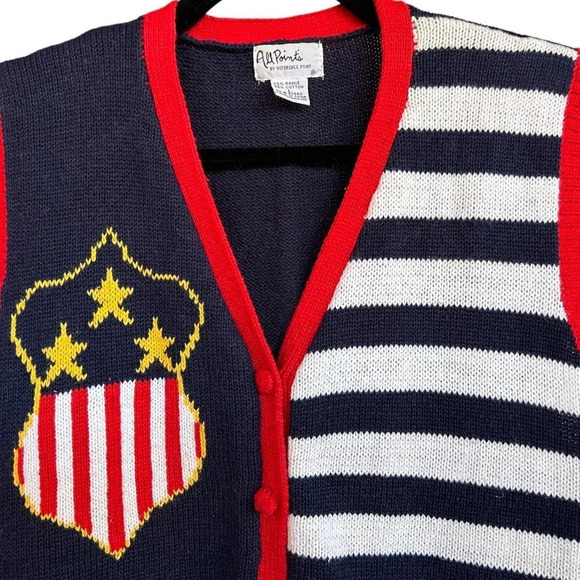 Vintage Patriotic Ugly Sweater Vest Red White Blue America Knit Vest Size Large - Picture 3 of 7